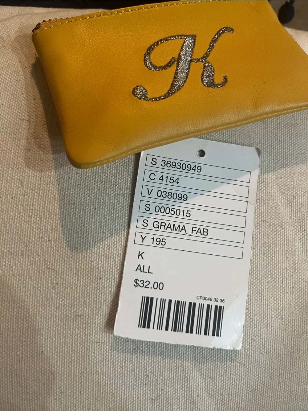 Anthropologie Monogram “K” Leather Coin Pouch Keychain Tassel Mustard Yellow NWT